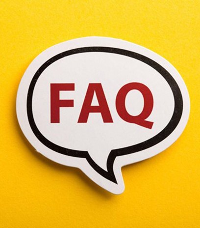 FAQ word bubble on yellow background 