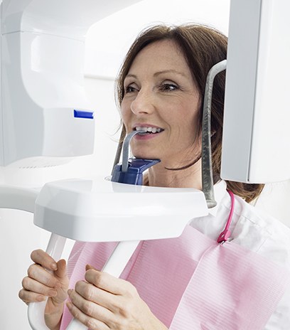 Woman receiving 3 D C T cone beam scan