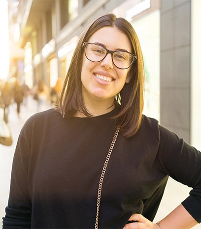 Woman with new glasses smiling