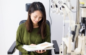 Woman taking color blindness test