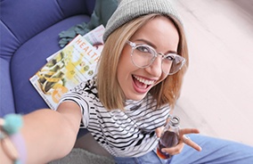 Woman with clear glasses frames