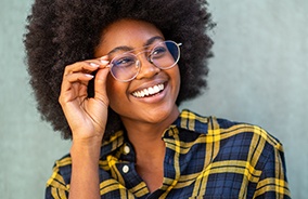 Woman wearing double bar aviator glasses