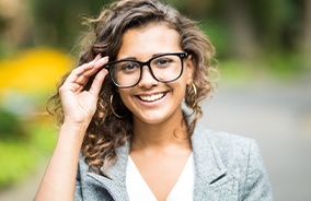 Woman with square frame glasses