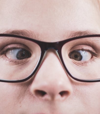 Closeup of person with strabismus