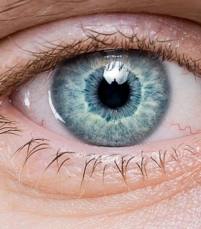 Close-up of a person’s eye after an eye exam in Belmont, MA 
