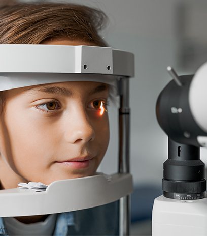 Young patient receiving an eye exam