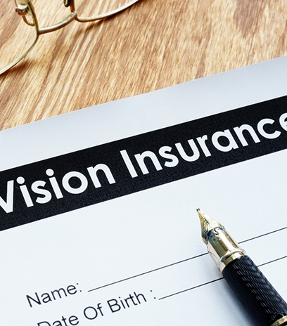 Close-up of a form for vision insurance in Belmont, MA