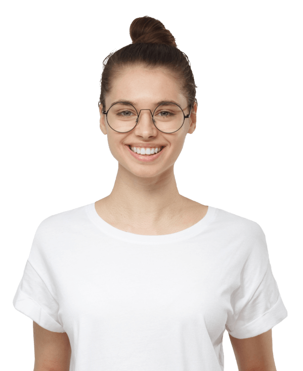 Woman with classes smiling